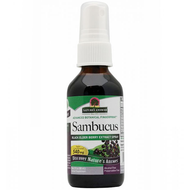 Sambucus Black Elder Berry Extract Spray, Alcohol-Free, 2 oz, Natures Answer