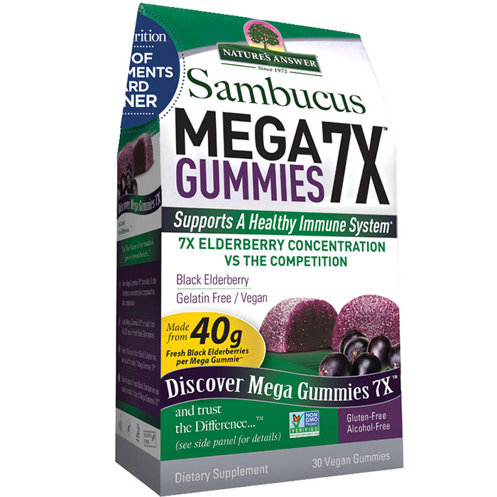 Sambucus Mega Gummies 7X, Chewable Black Elderberry, 30 Gummies, Natures Answer