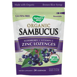 Organic Sambucus Zinc Lozenge, With Elderberry & Vitamin C, 24 Lozenges, Natures Way