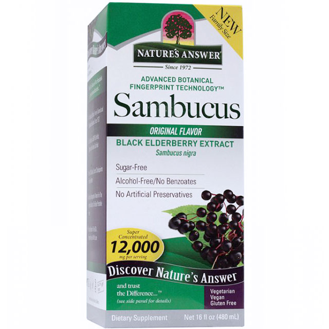 Sambucus Black Elder Berry Super Concentrated Liquid, Family Size, 16 oz, Natures Answer