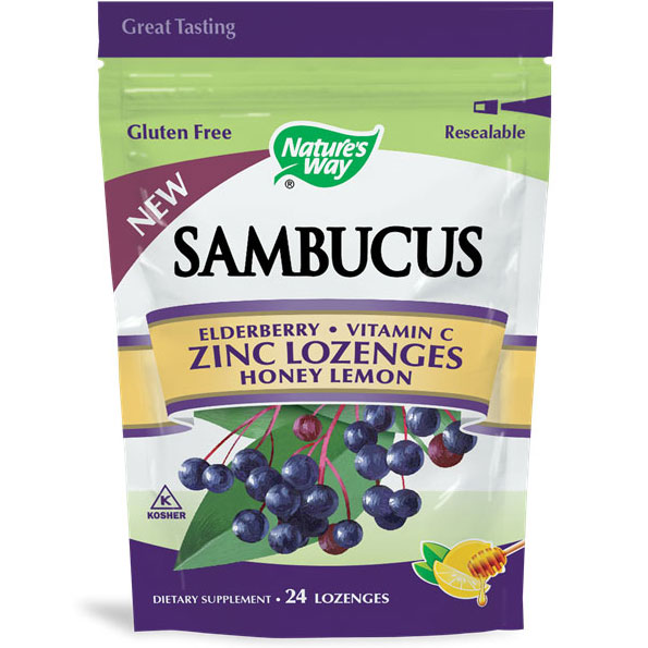 Sambucus Zinc Lozenges - Honey Lemon Flavor, 24 Lozenges, Natures Way