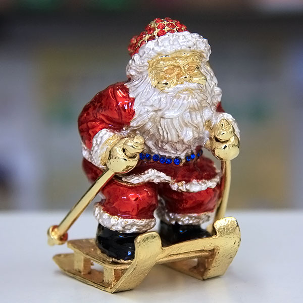 Santa Claus Gilt Jewelry Gift Box with Fine Crystals