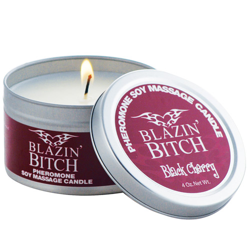 Scandal Candles Pheromone Soy Massage Candle, Blazin Bitch, Black Cherry, 4 oz, Classic Erotica