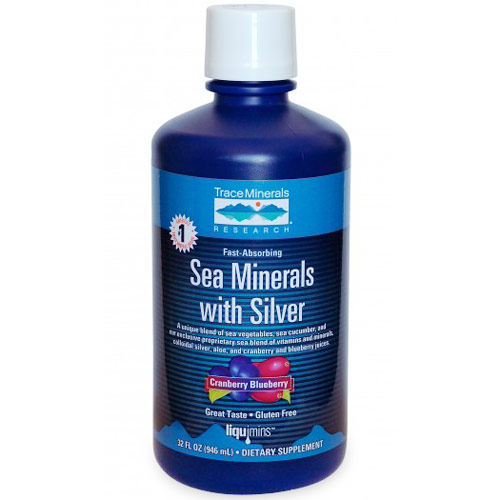 Trace Minerals Research Sea Minerals Liquid with Silver, 32 oz, Trace Minerals Research