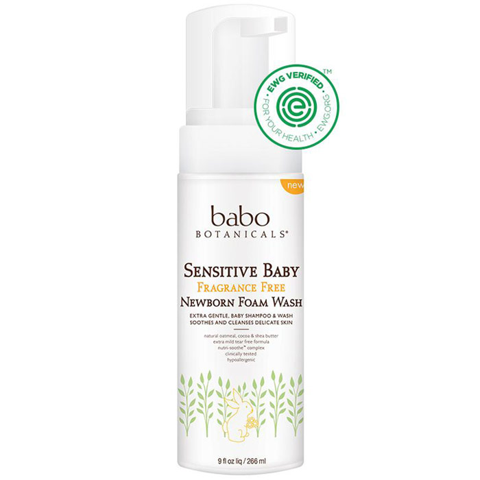 Sensitive Baby Fragrance Free Newborn Foam Wash, 9 oz, Babo Botanicals