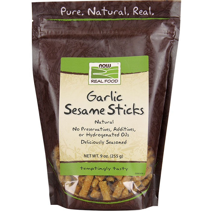 Garlic Sesame Sticks, Natural Snack, 9 oz, NOW Foods