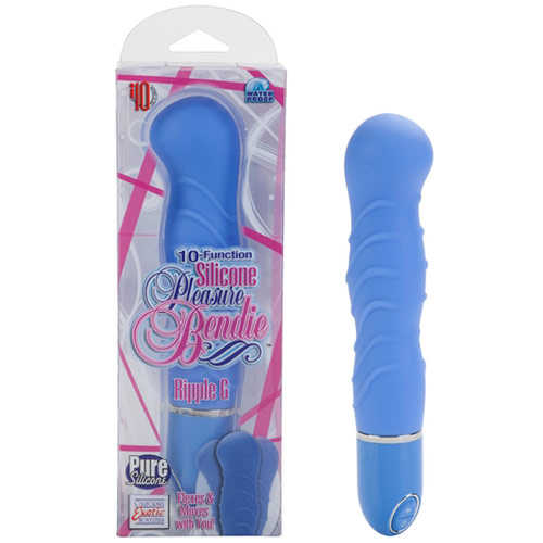 10-Function Silicone Pleasure Bendie Ripple G Vibrator, Blue, California Exotic Novelties