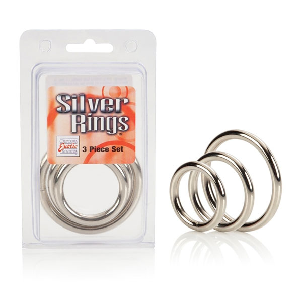 Silver Ring 3 Piece Set, Metal Penis Rings, California Exotic Novelties