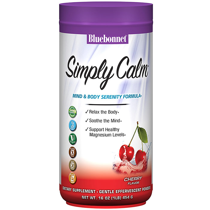 Simply Calm Magnesium Powder, Cherry Flavor, 1 lb, Bluebonnet Nutrition