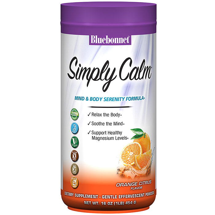 Simply Calm Magnesium Powder, Orange Citrus Flavor, 1 lb, Bluebonnet Nutrition