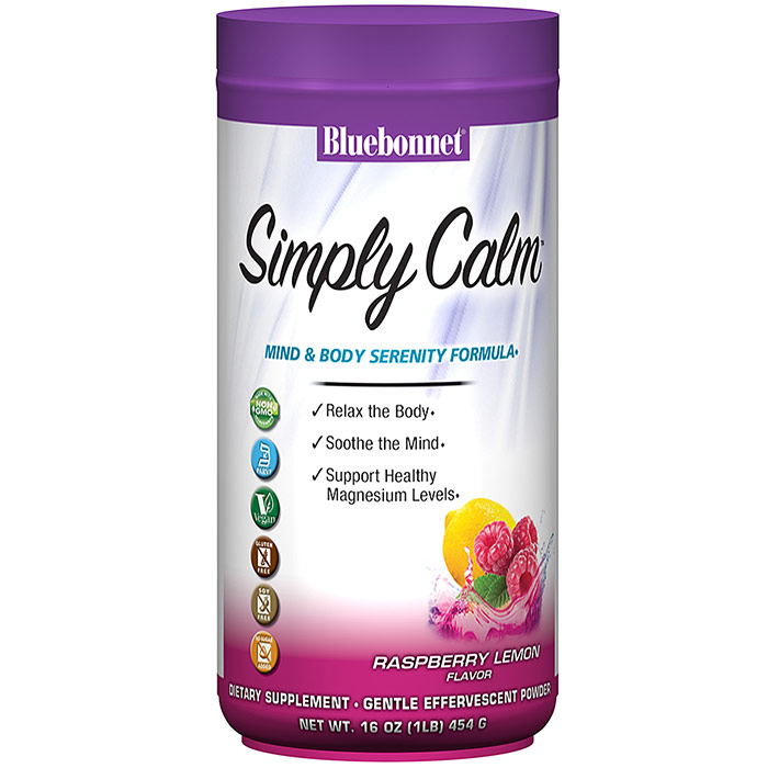 Simply Calm Magnesium Powder, Raspberry Lemon Flavor, 1 lb, Bluebonnet Nutrition