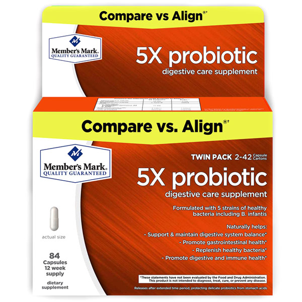 5X Probiotic Digestive Care Supplement, 84 Capsules, Members Mark