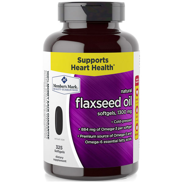 Natural Flaxseed Oil 1300 mg, 325 Softgels, Members Mark