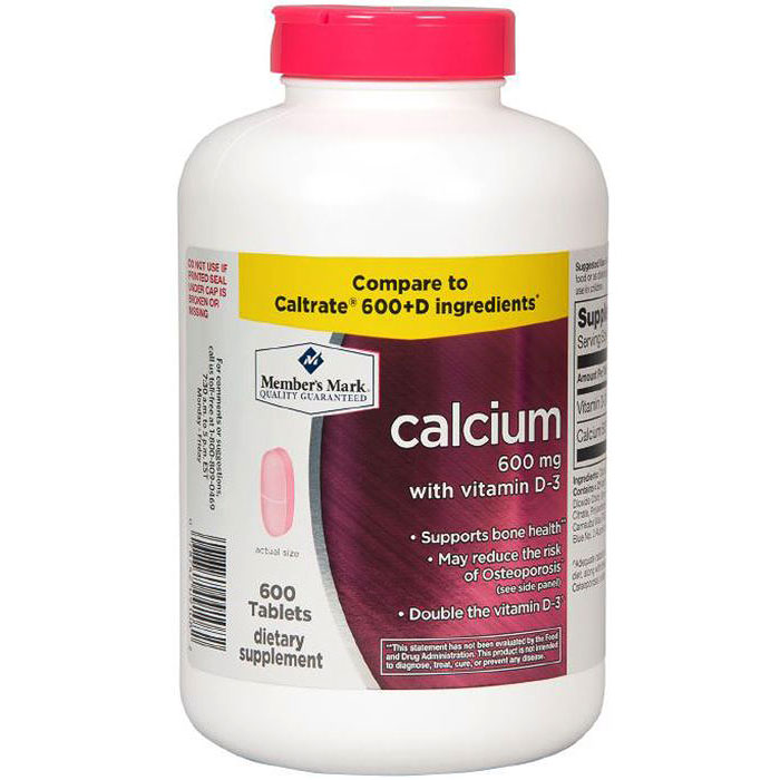 Calcium 600 mg with Vitamin D3, 600 Tablets, Members Mark
