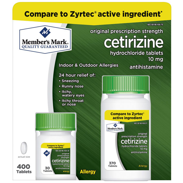 Cetirizine Hydrochloride Antihistamine 10 mg, Allergy Relief, 400 Tablets, Members Mark