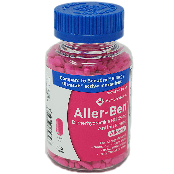Diphenhydramine Antihistamine 25 mg, Allergy Relief, 600 Tablets, Members Mark