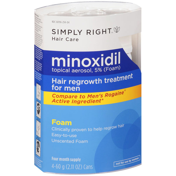 Simply Right Minoxidil Foam Hair Regrowth Treatment for Men, 2.11 oz x 4 Cans