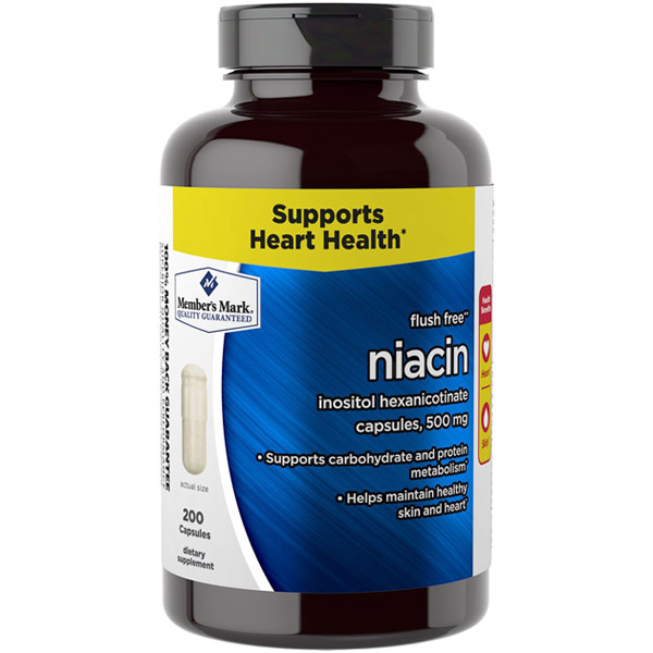 Niacin, Inositol Hexanicotinate 500 mg, 200 Capsules, Members Mark