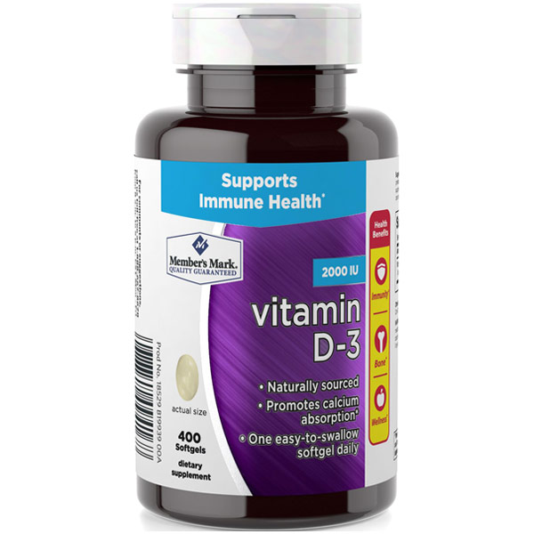 Members Mark Naturally Sourced Vitamin D-3 2000 IU, 400 Softgels