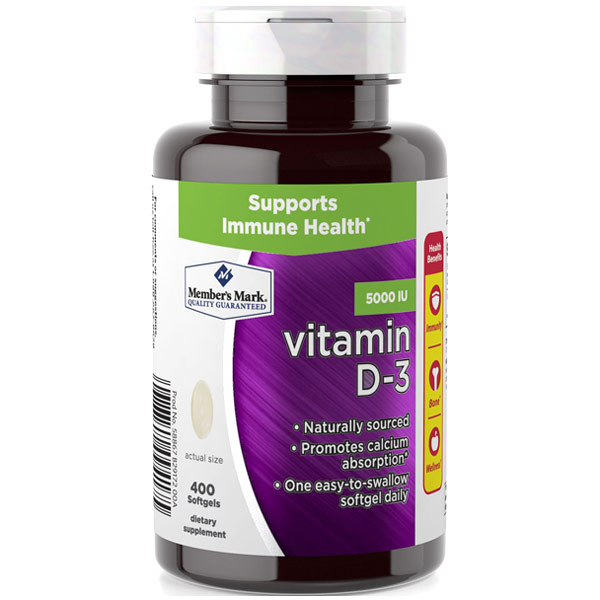 Naturally Sourced Vitamin D-3 5000 IU, 400 Softgels, Members Mark