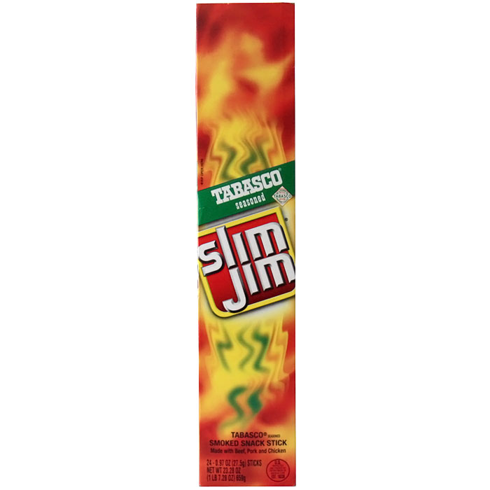 Slim Jim Giant Smoked Snack Stick, Tabasco Seasoned, 24 ct