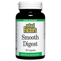 Natural Factors Smooth Digest, Ease Gas and Bloating, 90 Capsules, Natural Factors