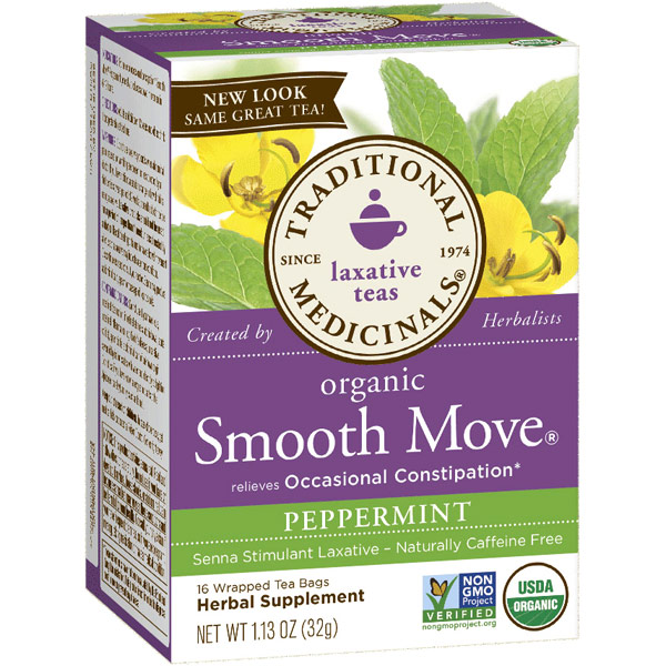 Traditional Medicinals Teas Smooth Move Peppermint Tea, Senna Stimulant Laxative Tea, 16 Tea Bags, Traditional Medicinals Teas