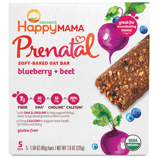 Organic Soft-Baked Oat Bar - Blueberry + Beet, 7.9 oz x 5 Pack, Happy Mama Prenatal