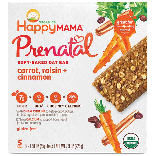 Organic Soft-Baked Oat Bar - Carrot, Raisin + Cinnamon, 7.9 oz x 5 Pack, Happy Mama Prenatal