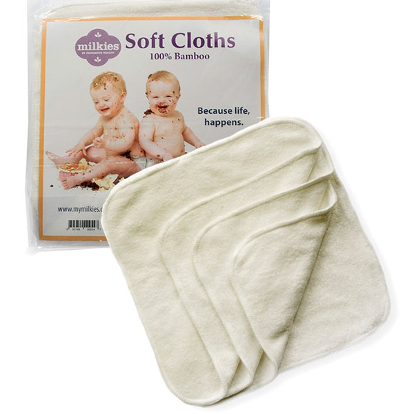 Milkies Soft Cloths, Natural Bamboo Reusable Baby Wipes, 5 Wipes, Fairhaven Health