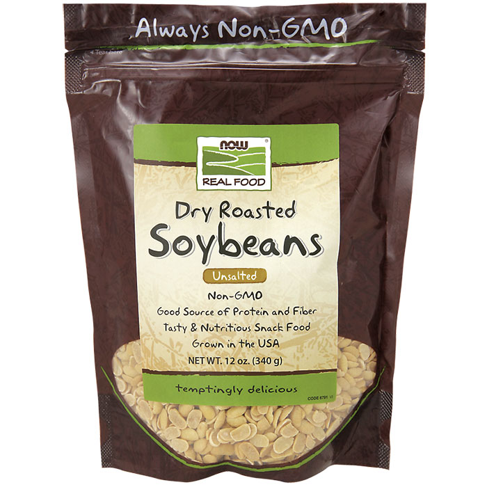 Soybeans Dry Roasted & Unsalted, Non-GMO, Nutritious Snack, 12 oz, NOW Foods