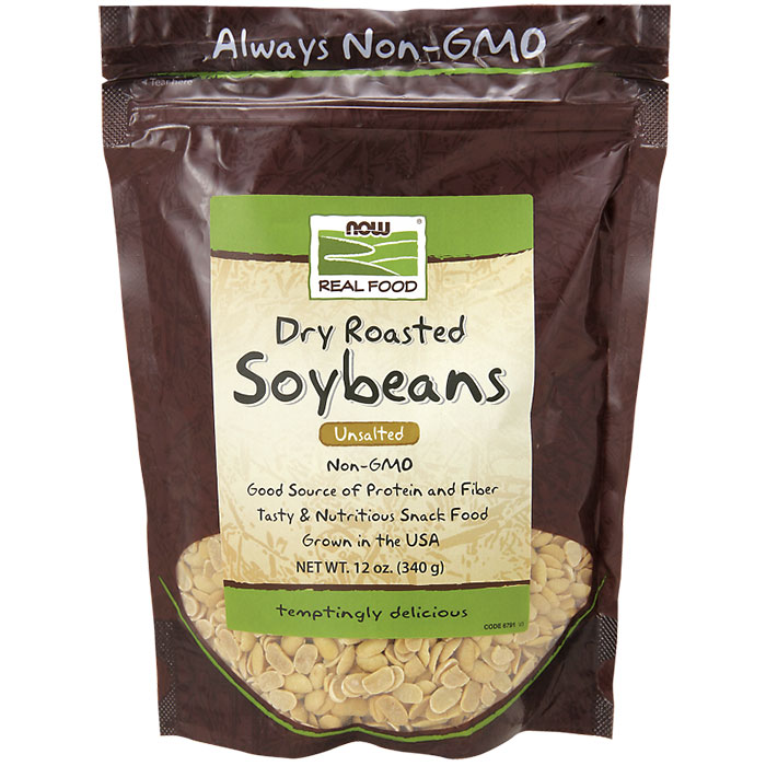 Soybeans Dry Roasted and Unsalted NonGMO, 12 oz, NOW Foods dayofhealth118s