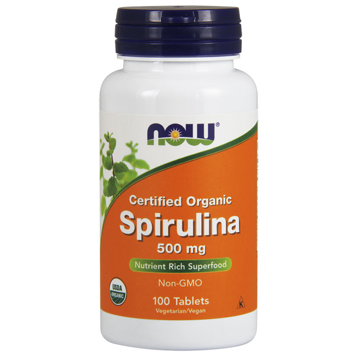 NOW Foods Spirulina 500 mg 100% Natural, 100 Tablets, NOW Foods