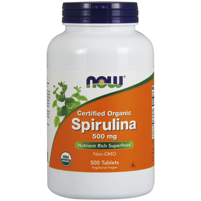 NOW Foods Spirulina 500mg Tabs 100% Natural, 500 Tablets, NOW Foods