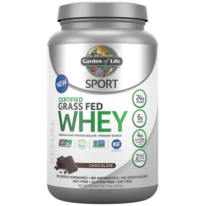 SPORT Refuel Certified Grass Fed Whey Protein Powder, Chocolate, 23.7 oz (672 g), Garden of Life