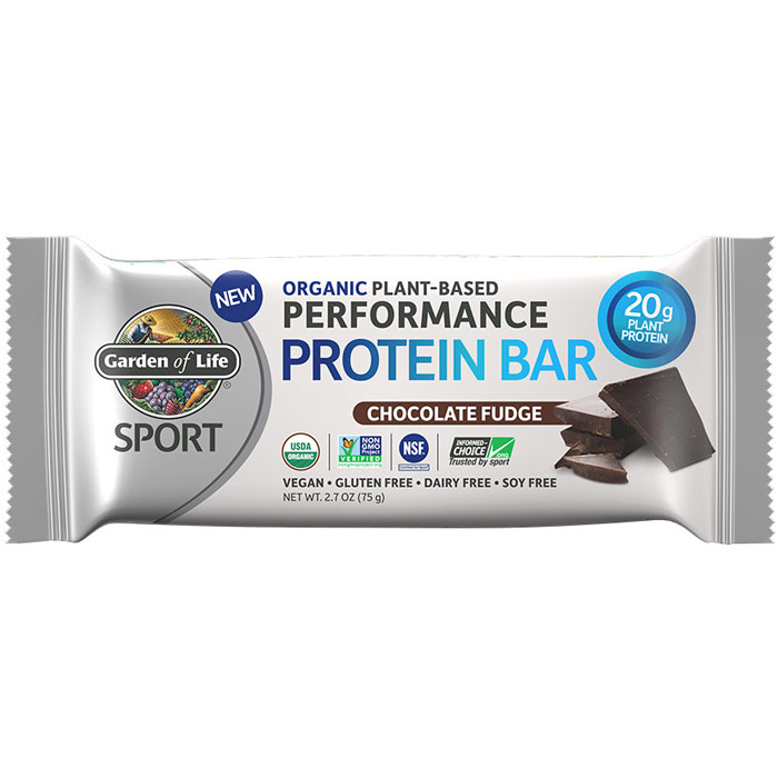 SPORT Refuel Organic Plant-Based Performance Protein Bar, Chocolate Fudge, 2.7 oz x 12 Bars, Garden of Life