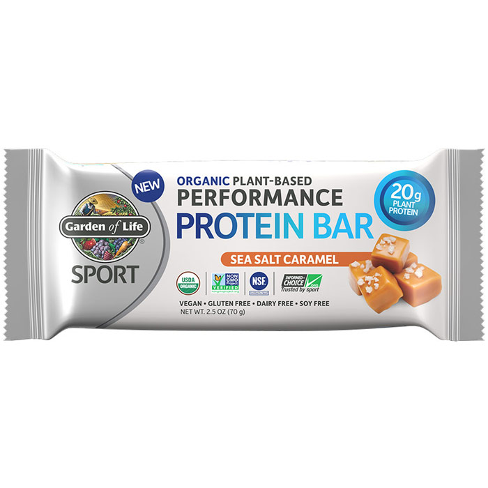 SPORT Refuel Organic Plant-Based Performance Protein Bar, Sea Salt Caramel, 2.5 oz x 12 Bars, Garden of Life