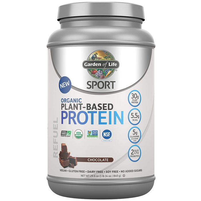 SPORT Refuel Organic Plant-Based Protein Powder, Chocolate, 29.6 oz (840 g), Garden of Life