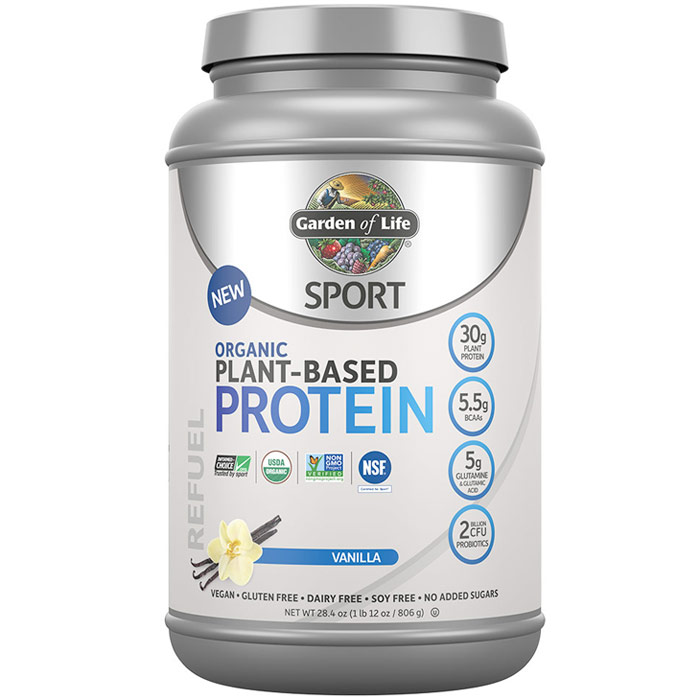 SPORT Refuel Organic Plant-Based Protein Powder, Vanilla, 28.4 oz (806 g), Garden of Life