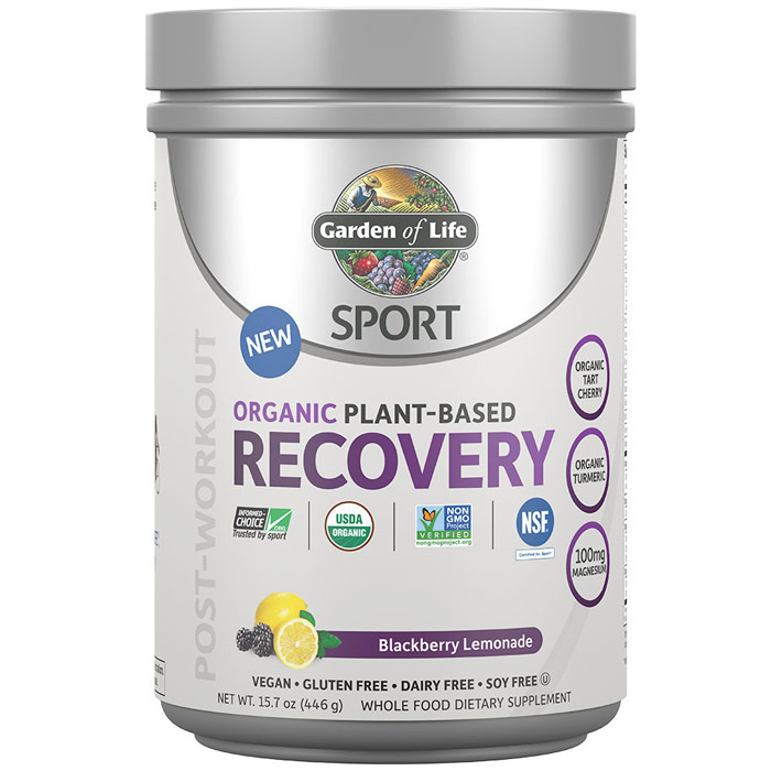 SPORT Post-Workout Organic Plant-Based Recovery Powder, Blackberry Lemonade, 15.7 oz (446 g), Garden of Life