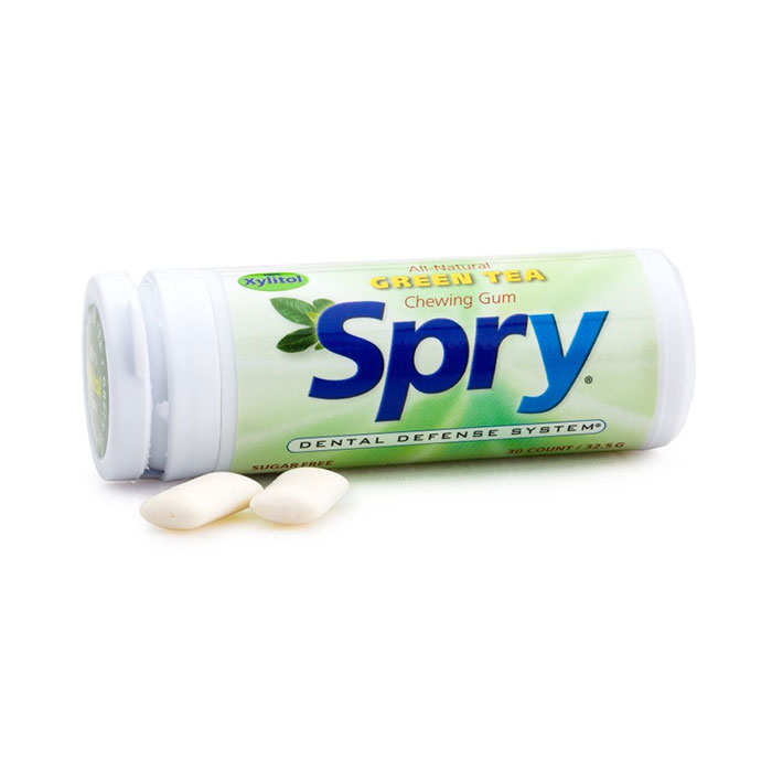 Spry Xylitol Chewing Gum - Green Tea, 30 ct x 6 Tubes, Xlear (Xclear)