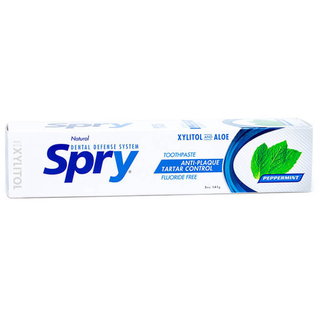 Spry Peppermint Xylitol Toothpaste, Fluoride Free, 5 oz, Xlear