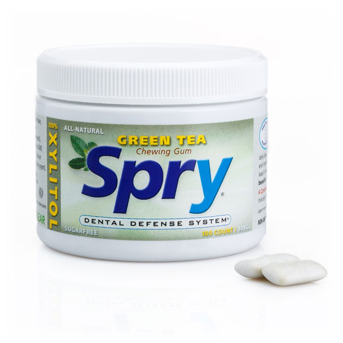 Spry Xylitol Chewing Gum - Green Tea, 100 ct Jar, Xlear (Xclear)