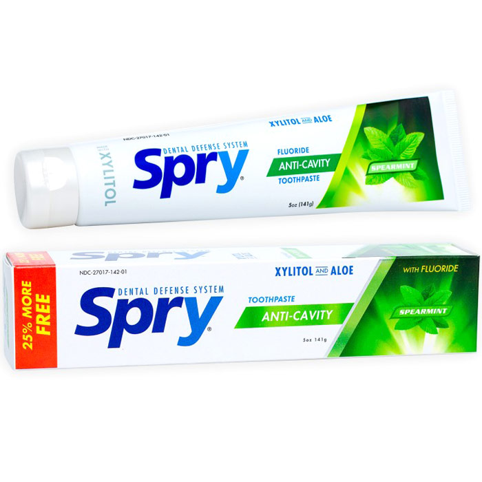 Spry Xylitol Toothpaste - Spearmint, With Fluoride, 5 oz, Xlear (Xclear)
