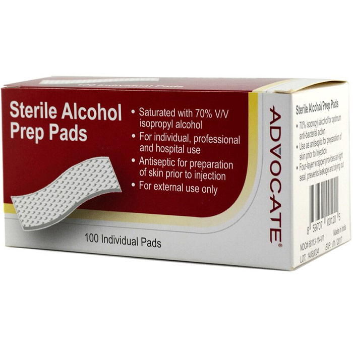 Sterile Alcohol Prep Pads (Alcohol Swabs), 100 Individual Pads, Advocate