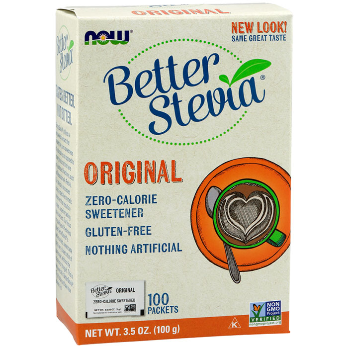 Better Stevia Packets Original, Zero Calorie Sweetener BetterStevia, 100 Packets, NOW Foods