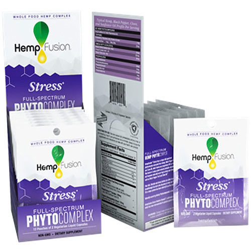 Hemp Fusion Stress Phytocomplex Vegetarian Liquid Capsules, 2 Capsules x 12 Packets, HempFusion