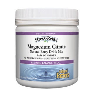 Stress-Relax Magnesium Citrate Drink Mix Powder - Natural Berry, 250 g, Natural Factors