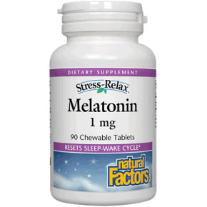 Stress-Relax Melatonin 1 mg, Peppermint Flavor, 90 Chewable Tablets, Natural Factors