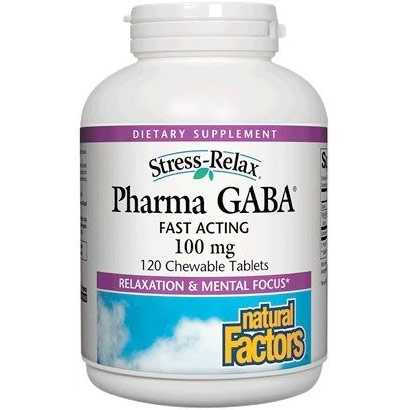 Stress-Relax Pharma GABA 100 mg, 120 Chewable Tablets, Natural Factors